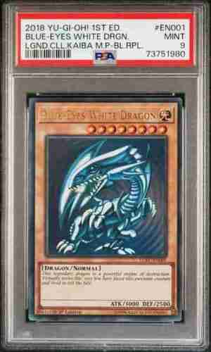 2018 YU-GI-Oh! Legendary Collection Kaiba Mega Pack LCKC-EN001 Blue-Eyes White Dragon 1st Edition-Blue Ripple PSA 9 Front